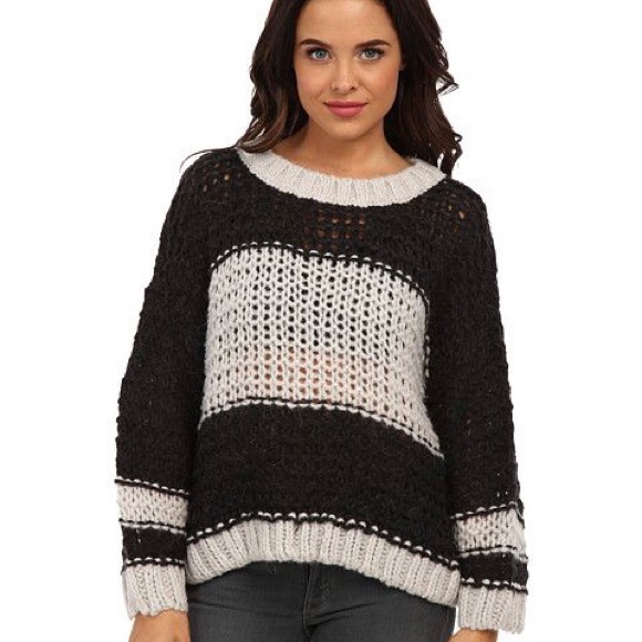 Free People Charcoal Monaco Pullover Open Knit Stitch Alpaca/Wool Blend Sweater - Picture 4 of 15